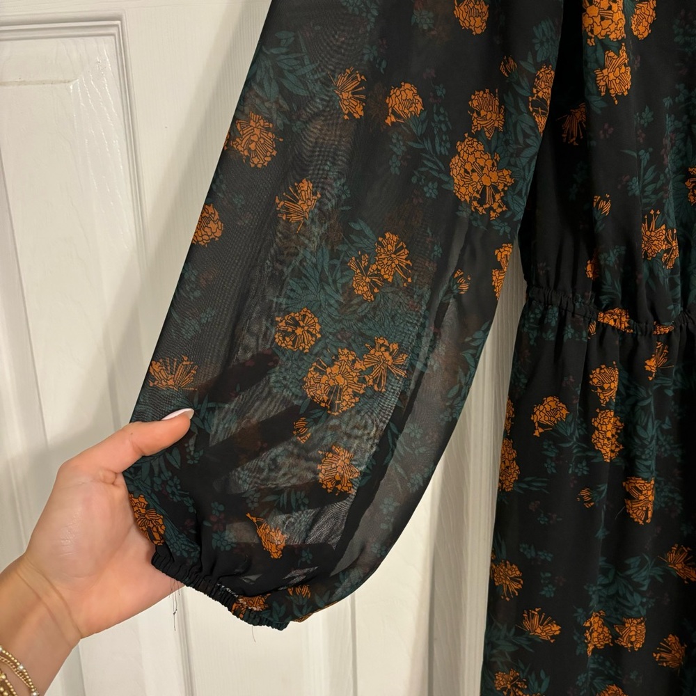 Modcloth Black and Orange Floral Midi Dress - Picture 5 of 9